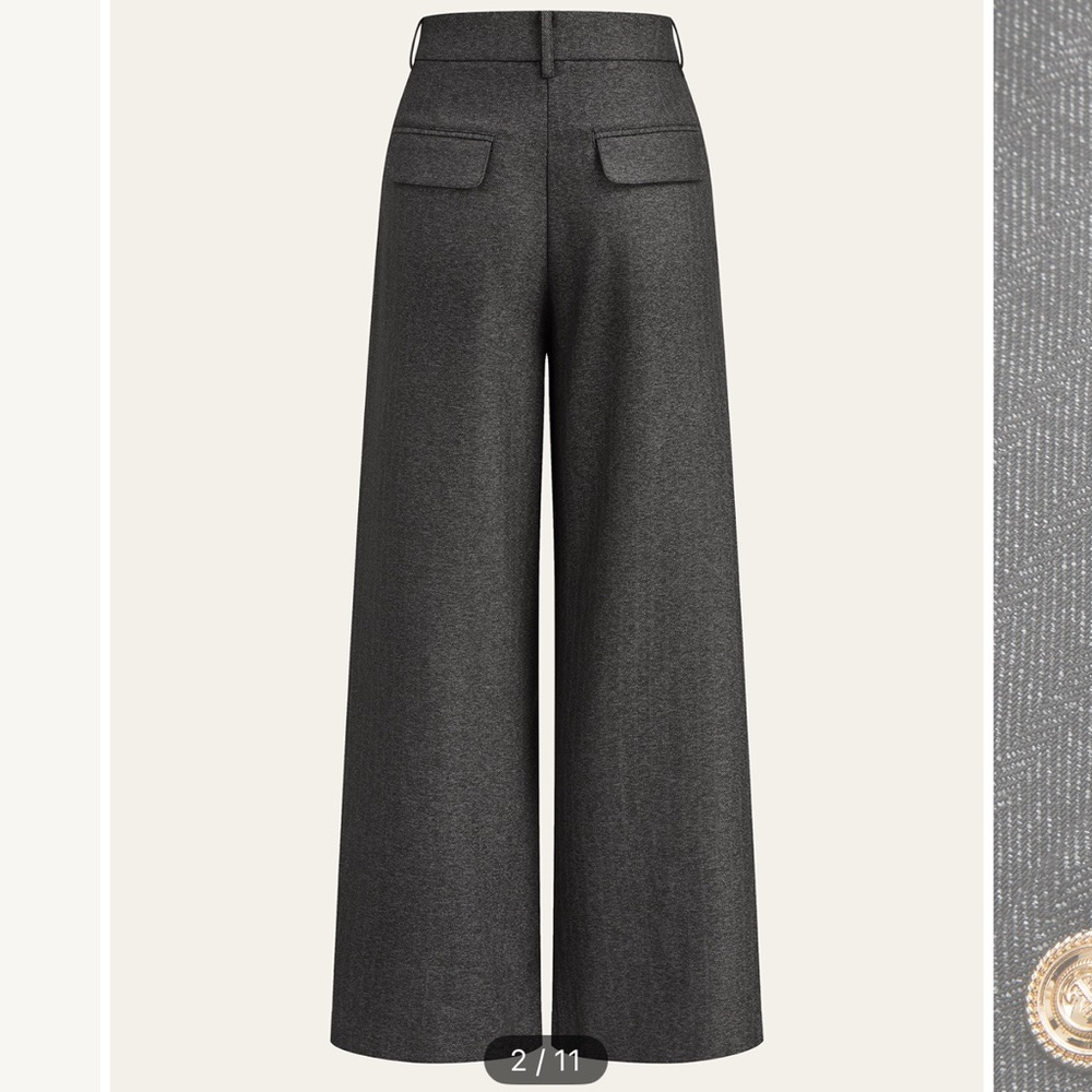 COMMENSE wide leg button front grey pants size small - Picture 2 of 6